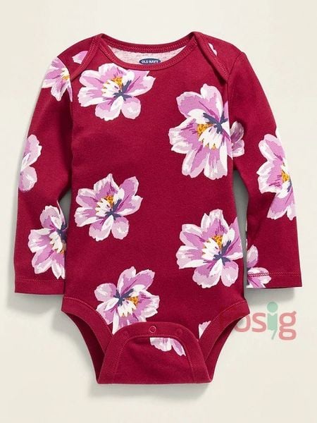  [0-24M] Bodysuit Tay Dài Bé Gái ON - Đỏ Đô Hoa Tím 