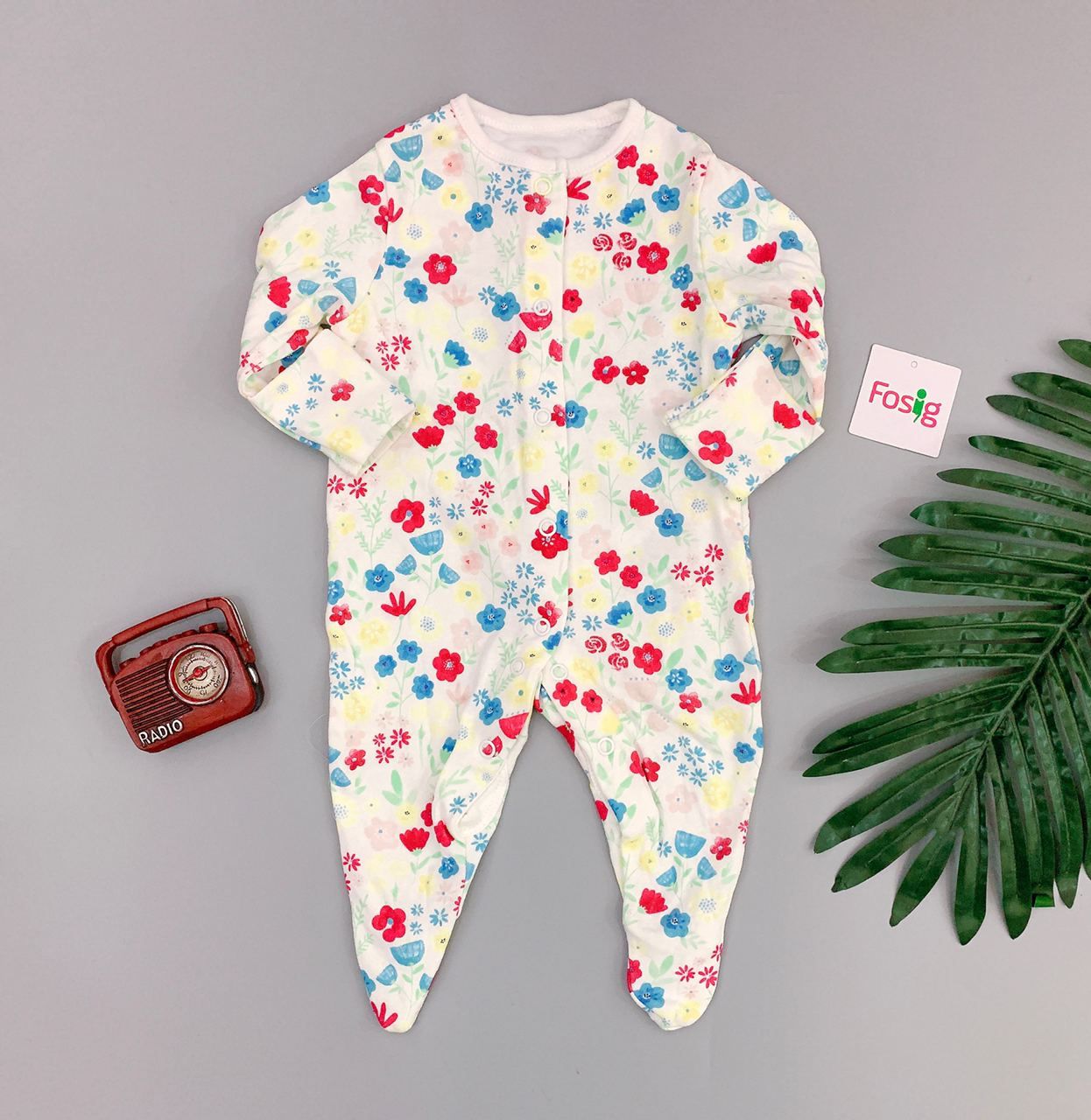  [0-6m] Sleepsuit Gài Nút Có Vớ Bé Gái PM - Trắng Hoa Màu 