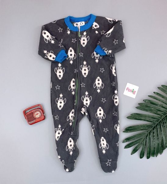  [9-12m] Sleepsuit Nỉ Bé Trai Gerber - Xám Tên Lửa 