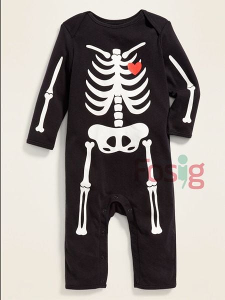 [0-3M] Romper Bé Trai ON - Đen Xương Halloween 