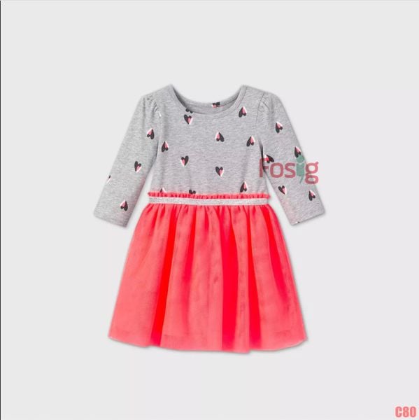  [7kg-14kg] Đầm Voan Bé Gái CJ - Xám Tim Đen 