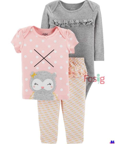  [0-3m] Set Body Kèm Quần Bé Gái Cter - Xám Bèo 