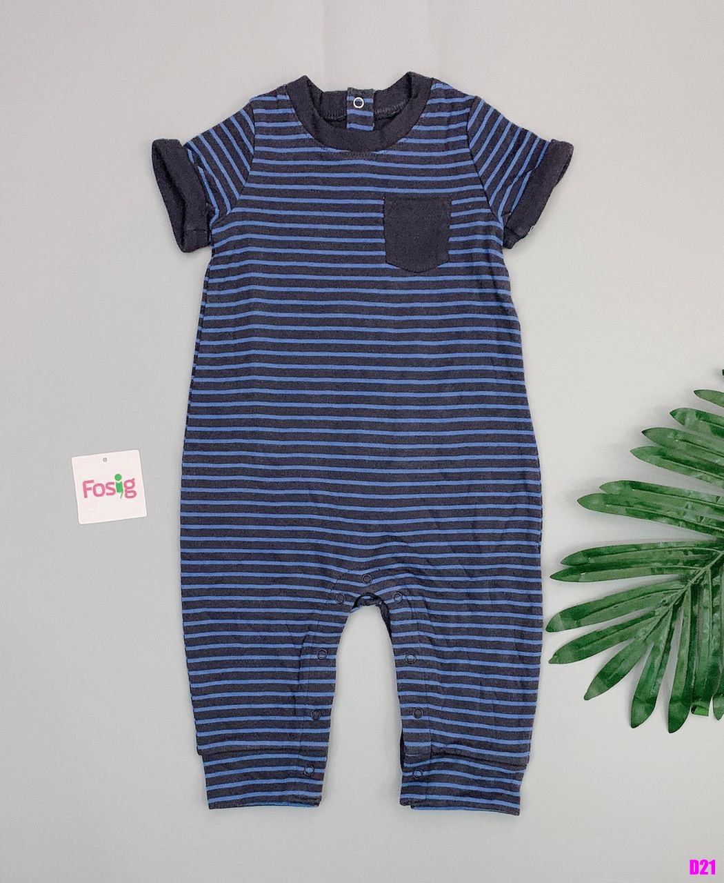  [0-3M] Sleepsuit Cúc Bấm Không Vớ Bé Trai GP - Sọc Xanh Đen 