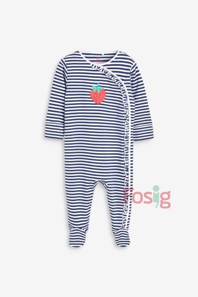 [3-6m] Sleepsuit Baby Bé Gái - Sọc Navy Dâu 