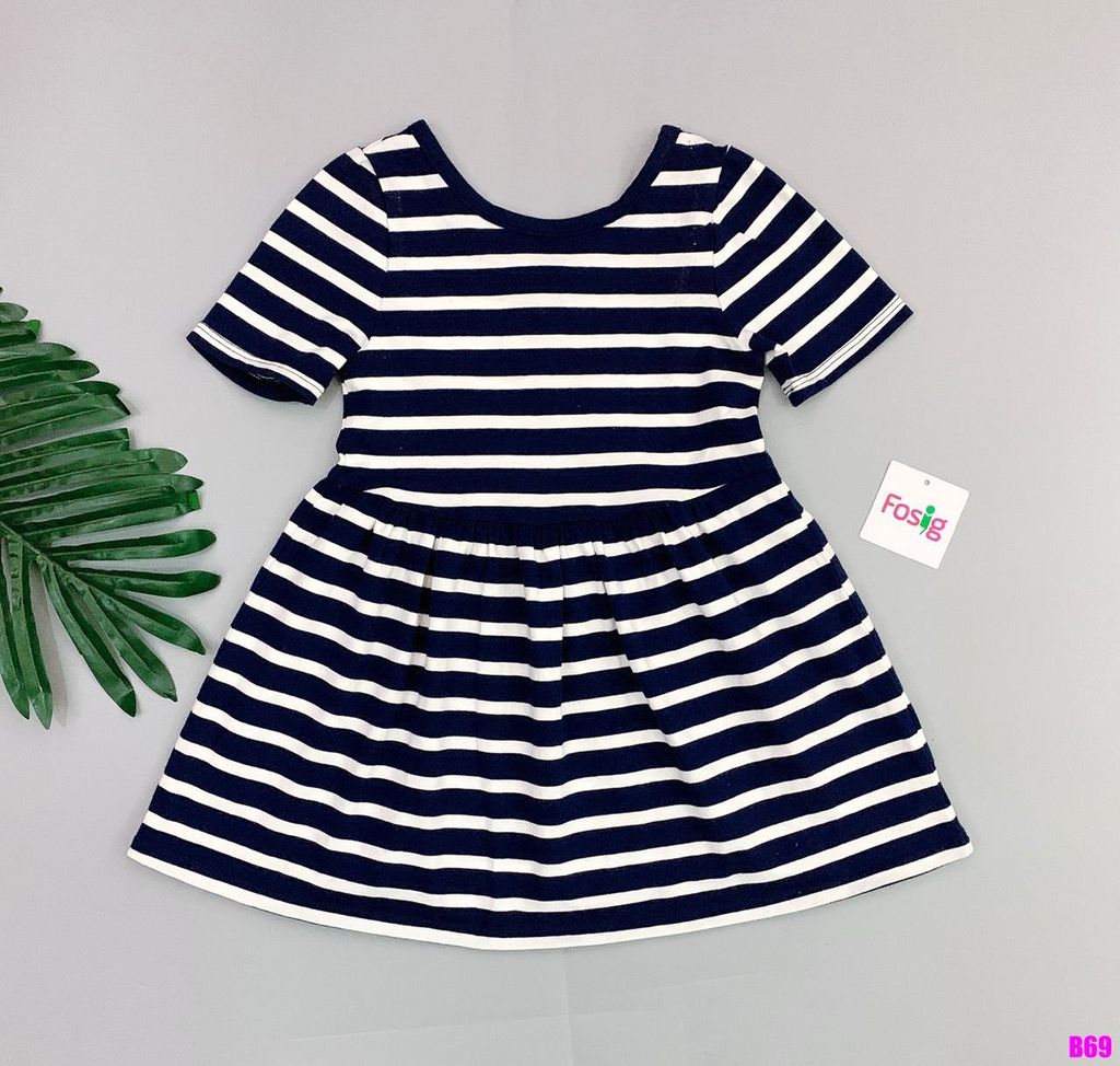  [14-16kg] Đầm Thun Cotton Bé Gái GP - Sọc Navy 