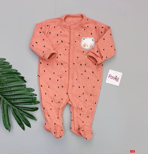  [0-3m] Sleepsuit Gài Nút Có Vớ Bé Gái KB - Nâu Chấm Mèo 