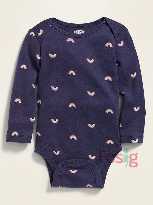  [0-18M] Bodysuit Tay Dài Bé Unisex ON - Navy Cầu Vồng 