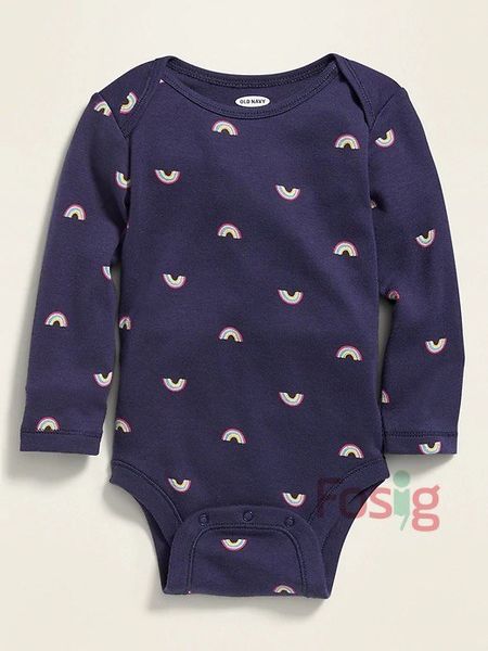  [3-18M] Bodysuit Tay Dài Bé Unisex ON - Navy Cầu Vồng 