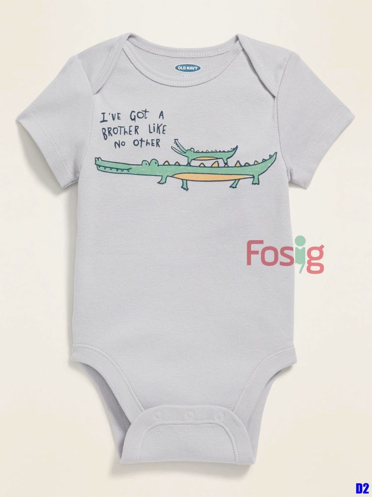  [0-6M] Bodysuit Tay Ngắn Bé Trai Old - Xám Cá Sấu 