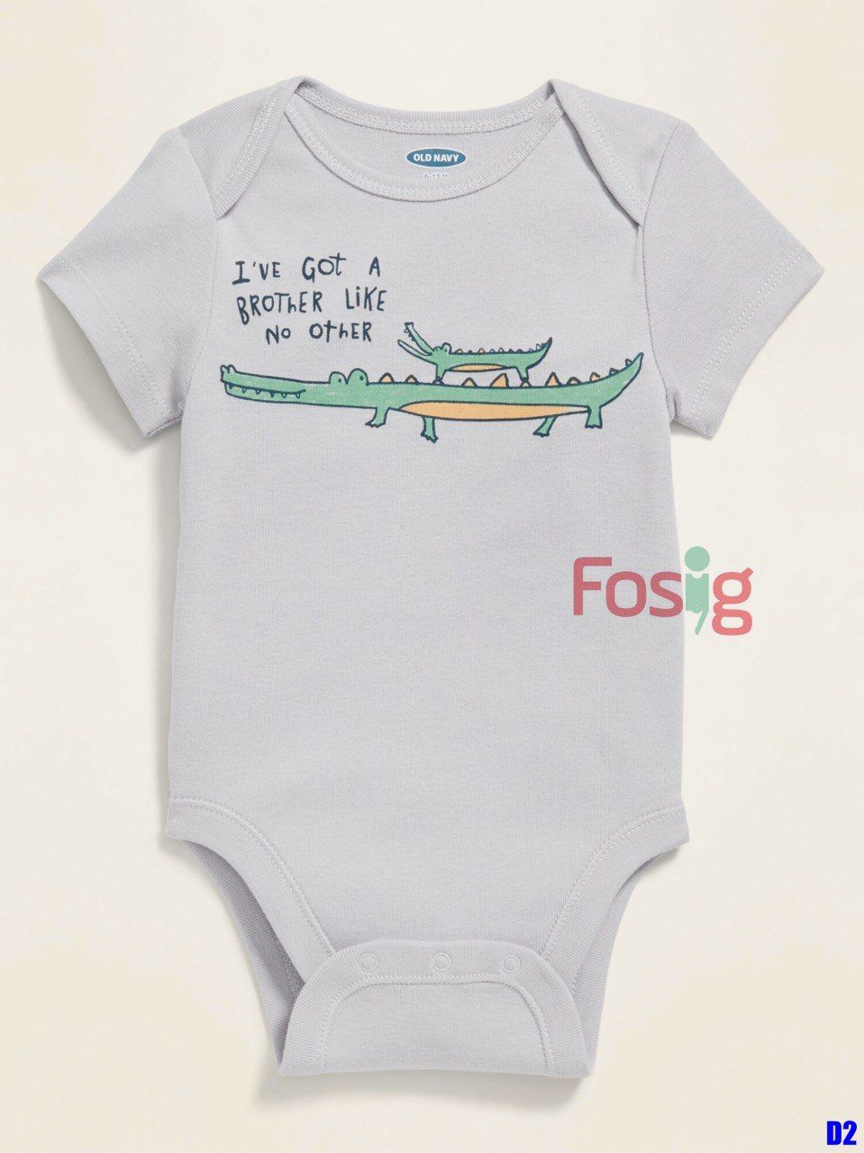  [0-6M] Bodysuit Tay Ngắn Bé Trai Old - Xám Cá Sấu 