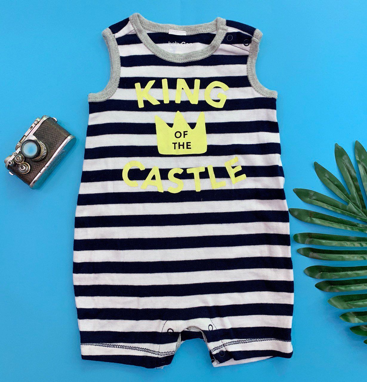  [3-6m] Romper Đùi Bé Trai Baby Gp - Trắng Sọc Xanh King 