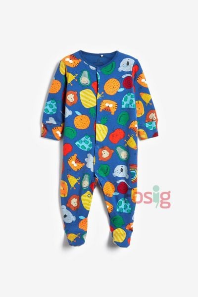  [6m] Sleepsuit Có Vớ Bé Trai - Xanh Mặt Thú 