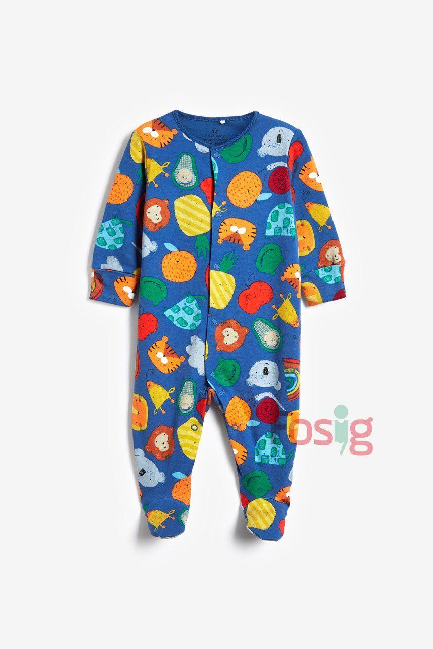  [6m] Sleepsuit Có Vớ Bé Trai - Xanh Mặt Thú 