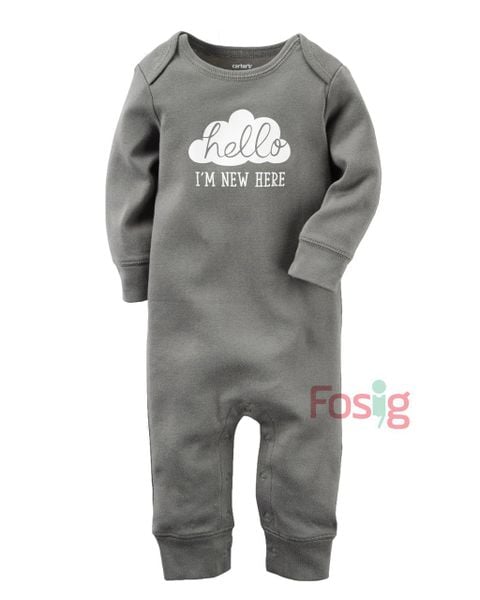  [3m] Sleepsuit Cúc Bấm Không Vớ Bé Trai - Xám Đen Hello 