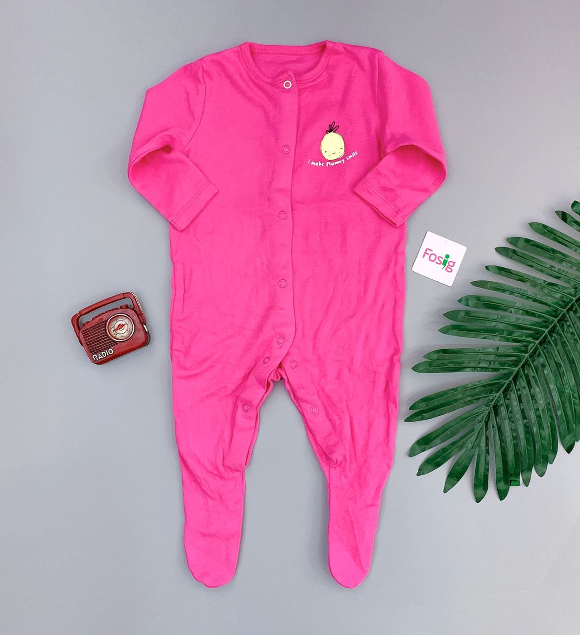  [3-6m] Sleepsuit Gài Nút Có Vớ Bé Gái PM - Hồng Thơm 