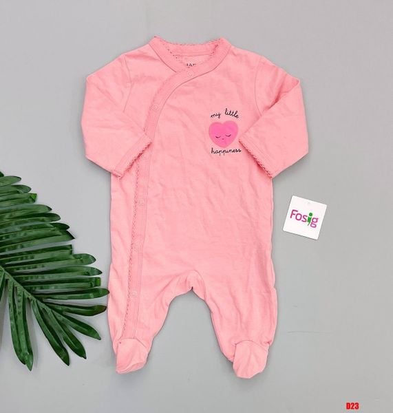  [3-9m] Sleepsuit Gài Nút Có Vớ Bé Gái KB - Hồng Tim Hồng 