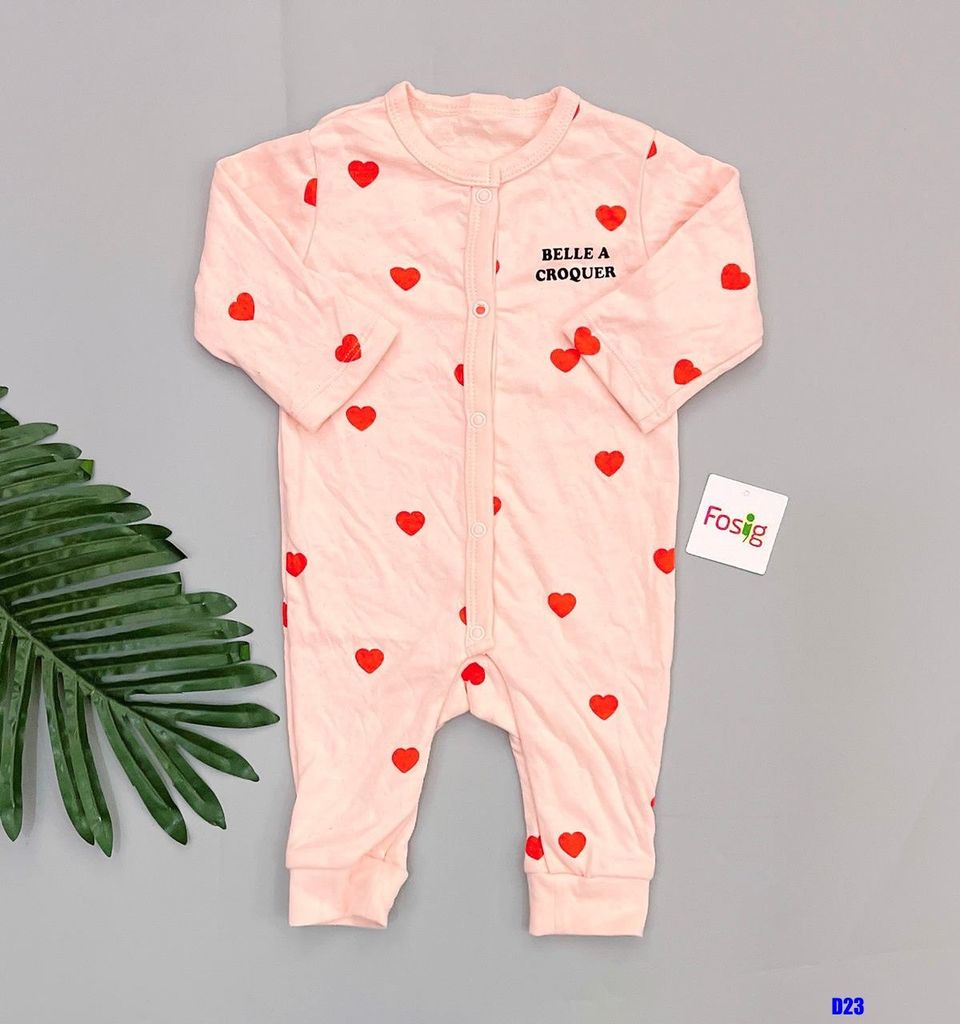  [6-9m] Sleepsuit Gài Nút Không Vớ Bé Gái KB - Hồng Tim Đỏ KV 