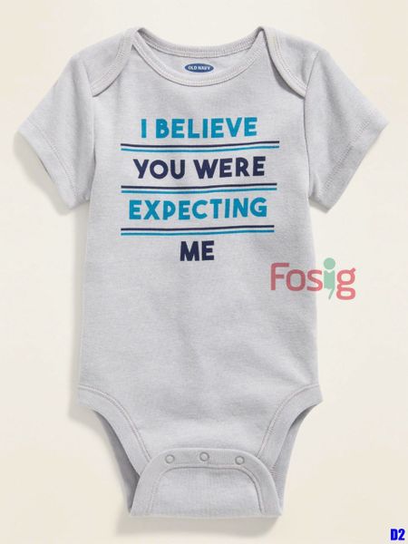  [0-3M ; 12-18M] Bodysuit Tay Ngắn Bé Trai Old - Xám Chữ Xanh 