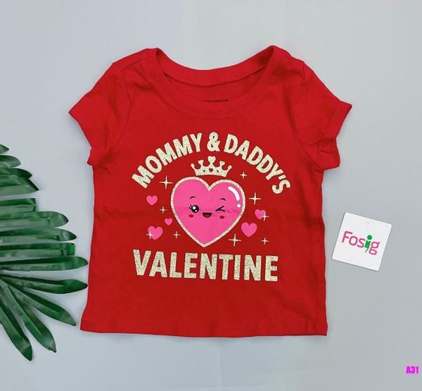  [6-9m; 12-18M] Áo Thun Tay Ngắn Bé Gái PL - Đỏ Valentine 