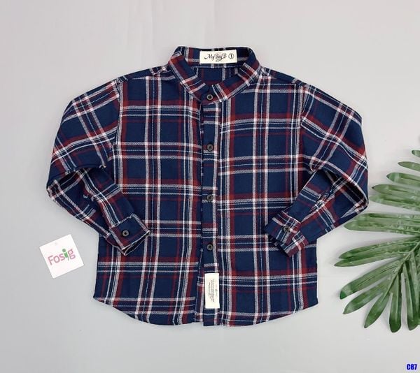  [13-14kg] Áo Sơ Mi Tày Dài Bé Trai ZZ - Caro Navy Đỏ 