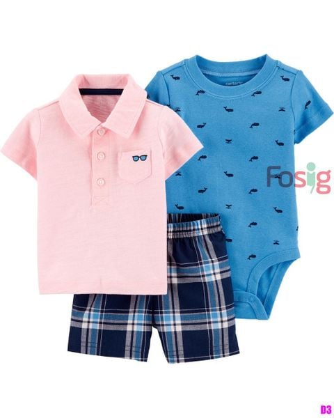  [3-10kg; 11-12kg 3m-9m, 18m] Set 3 Bé Trai Cter S3C - Hồng Xanh Cá 