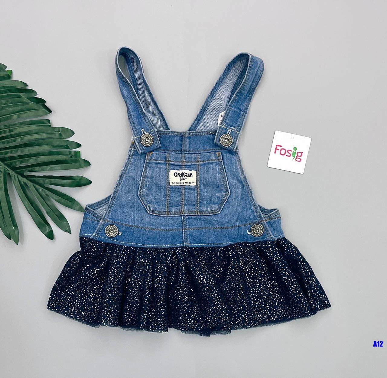  [3m-12m] Yếm Đầm Bé Gái Oskos - Xanh Nhạt Navy 