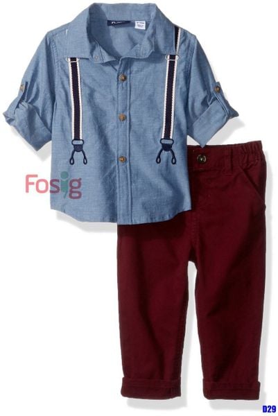  [0-3m; 9-12m] Set Bộ Công Tử Bé Trai PL - Xanh Jean 