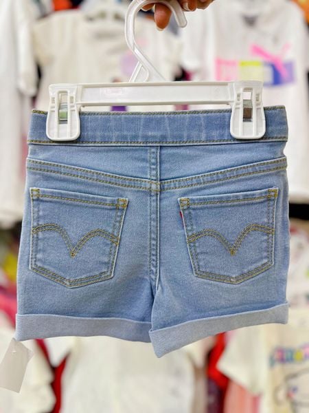  18-20kg 6Y Quần short jaens L.v bé gái tăng đơ ẩn, đai trơn- Xanh đai trơn NĂM QS02 
