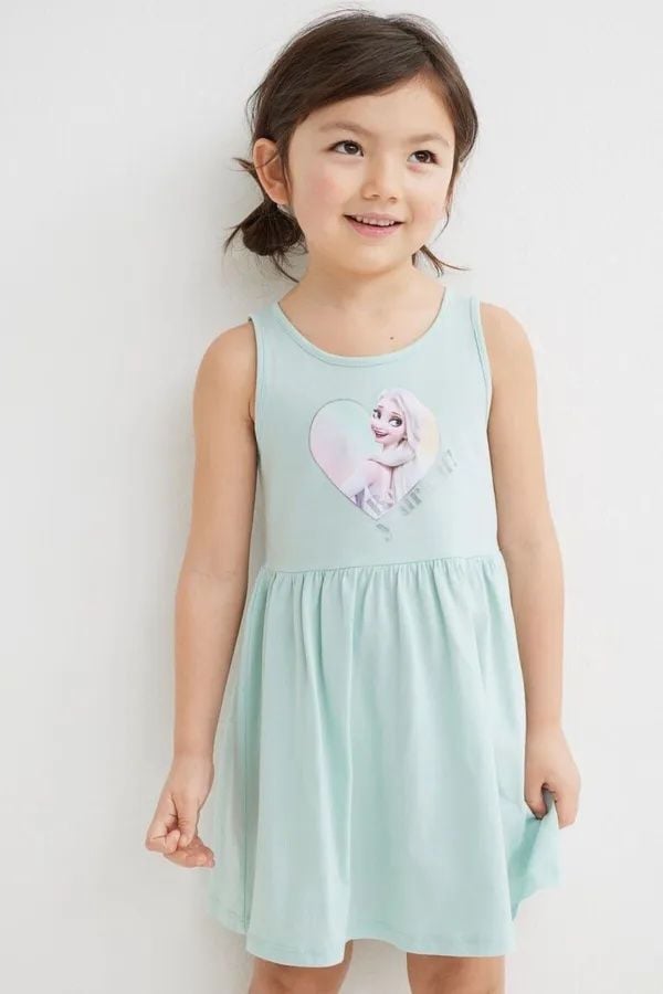  [23-30kg] Đầm Thun Cotton Sát Nách HM Bé Gái - Xanh Ngọc Công Chúa 