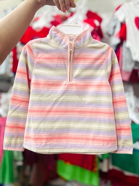  [12-17kg] Áo Nỉ Cổ Khóa Kéo Tay Dài Oskos Bé Gái - Sọc Màu 