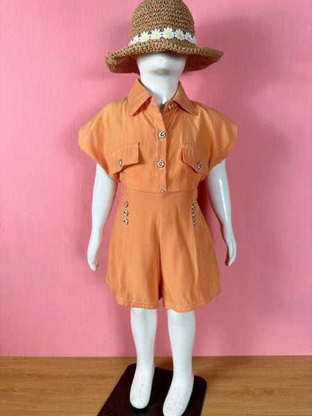  [21-28kg ; 32-43kg] Set Bộ Ngắn Bé Gái - Cam Cúc Vàng 