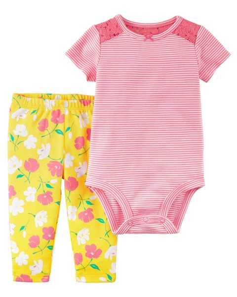  [0-3m] Set Body Kèm Quần Bé Gái Cter - Sọc Hồng Ren 