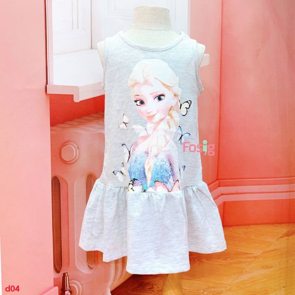  [22-25kg] Đầm Cotton Sát Nách Bé Gái HM - Xám Nhạt Elsa 