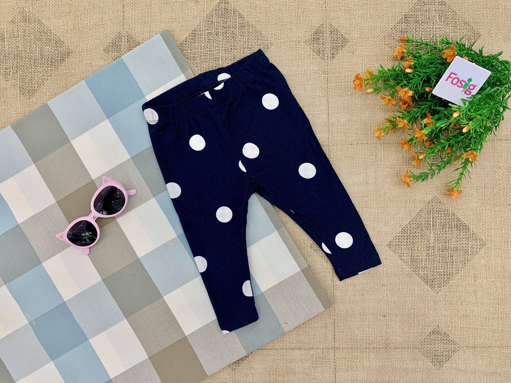  [6-12m] Quần Legging Bé Gái GP - Xanh Navy Chấm Bi 