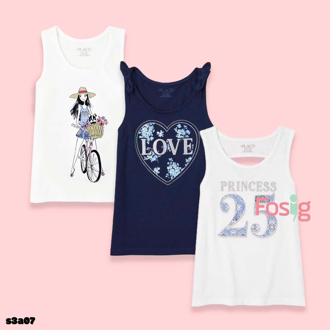  [21-45kg] Set 3 Áo Thun Sát Nách 3Lỗ Bé Gái PL - Combo ngẫu nhiên 