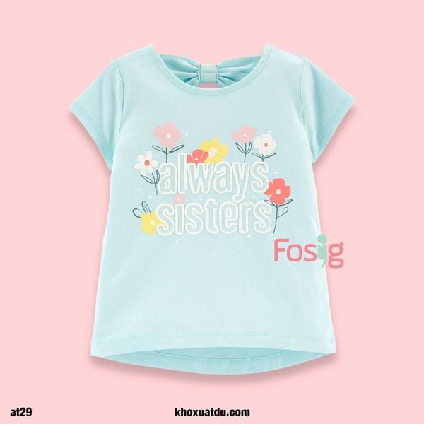  5-9kg [3-9M] Áo Thun Tay Ngắn Bé Gái Cter - Xanh Trời Hoa 