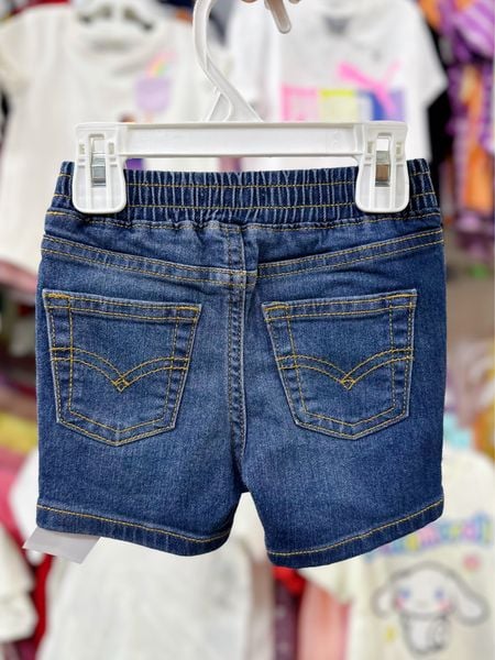  7-9kg 12M Quần short jaens L.v bé gái tăng đơ ẩn, lưng thun giả nút khóa- Xanh đậm chỉ cam QS02 