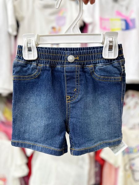  7-9kg 12M Quần short jaens L.v bé gái tăng đơ ẩn, lưng thun giả nút khóa- Xanh đậm chỉ cam QS02 