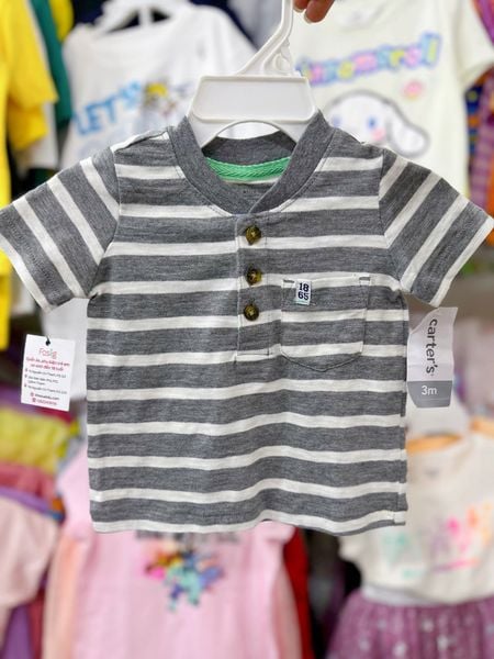  [3m, 6m] Áo Thun Tay Ngắn Sơ Sinh Bé Trai Cter120 - Sọc Xám Đậm 