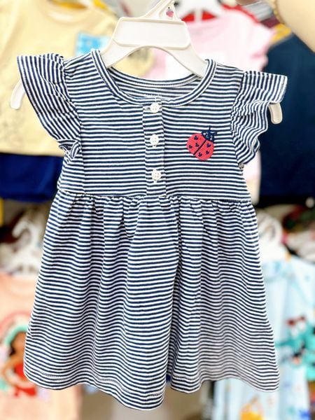  [0-9m] Đầm Thun Cotton Cánh Tiên Bé Gái Cter - Sọc Navy 