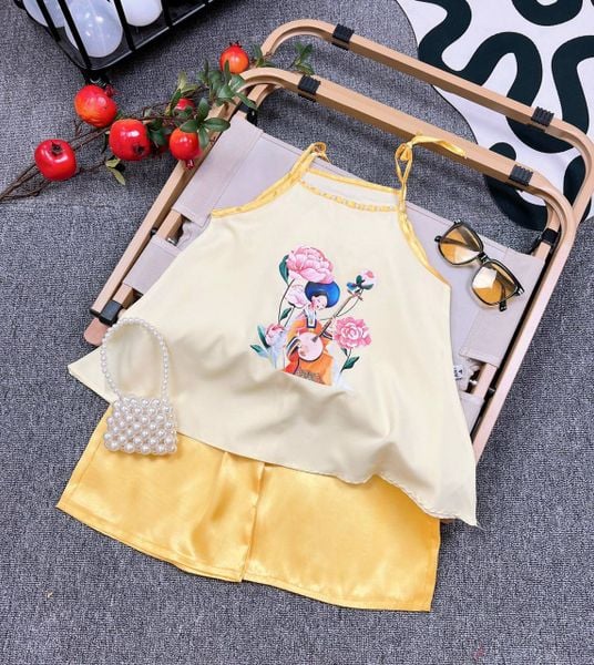  10-22kg Set áo yếm lễ hội cho bé gái- Vàng A104 