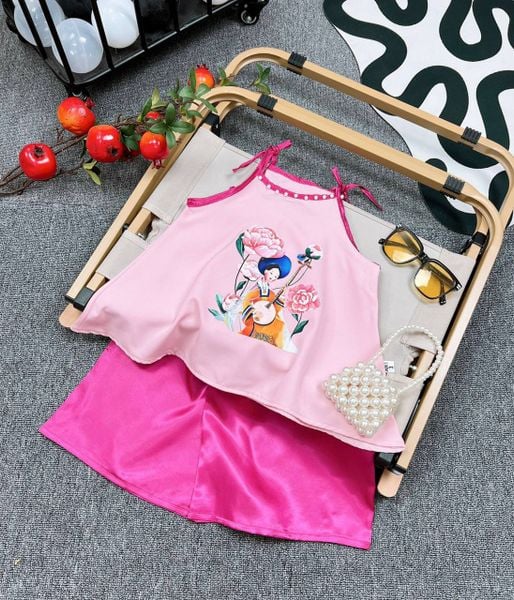  10-12kg; 18-22kg Set áo yếm lễ hội cho bé gái- Hồng A104 