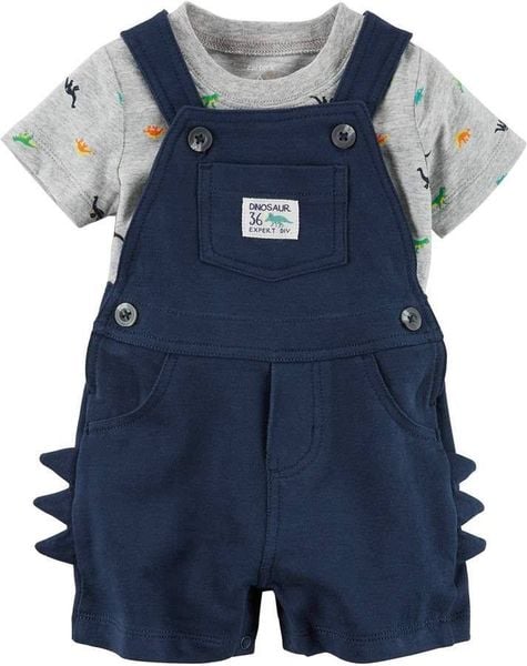  [3m] Set Yếm Bé Trai Cter - Xanh Navy Xám Khủng Long 