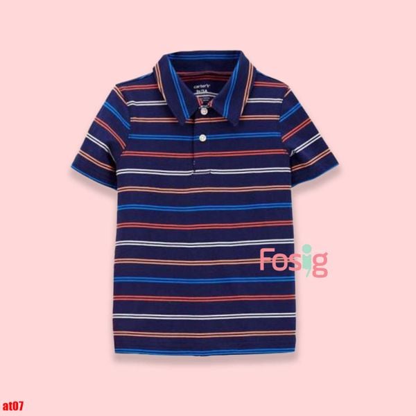  [0-3m] Áo Thun có cổ Tay Ngắn Bé Trai Cter140 - Navy sọc màu 