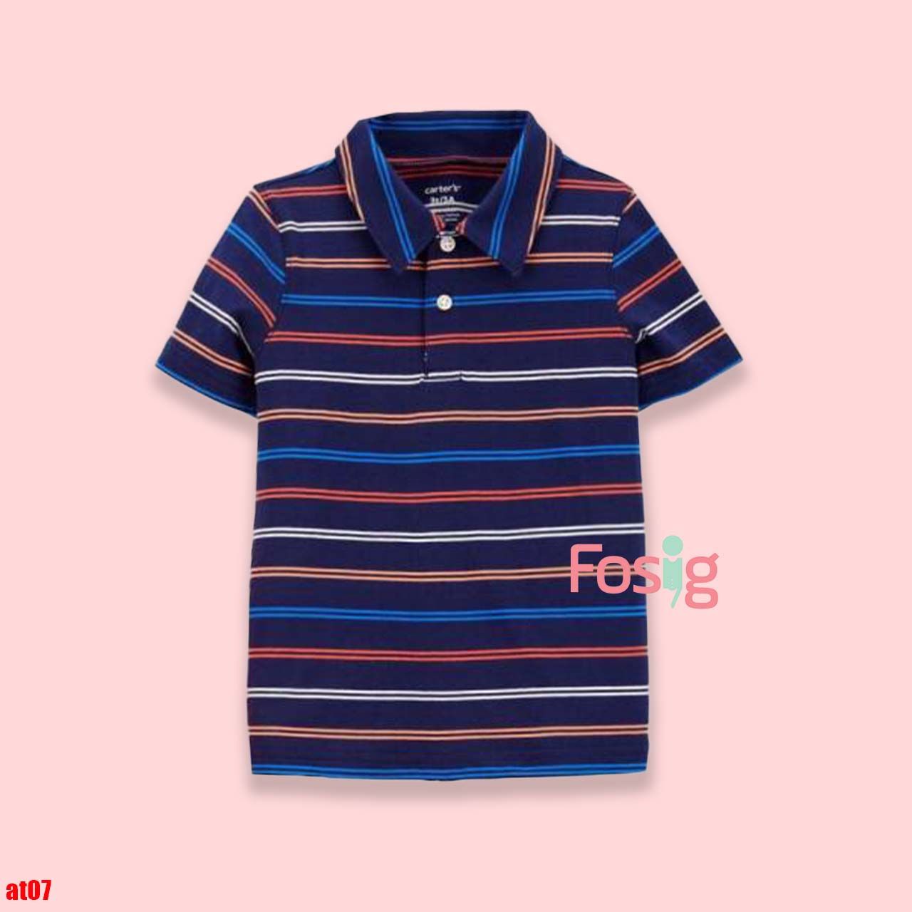  [0-3m] Áo Thun có cổ Tay Ngắn Bé Trai Cter140 - Navy sọc màu 
