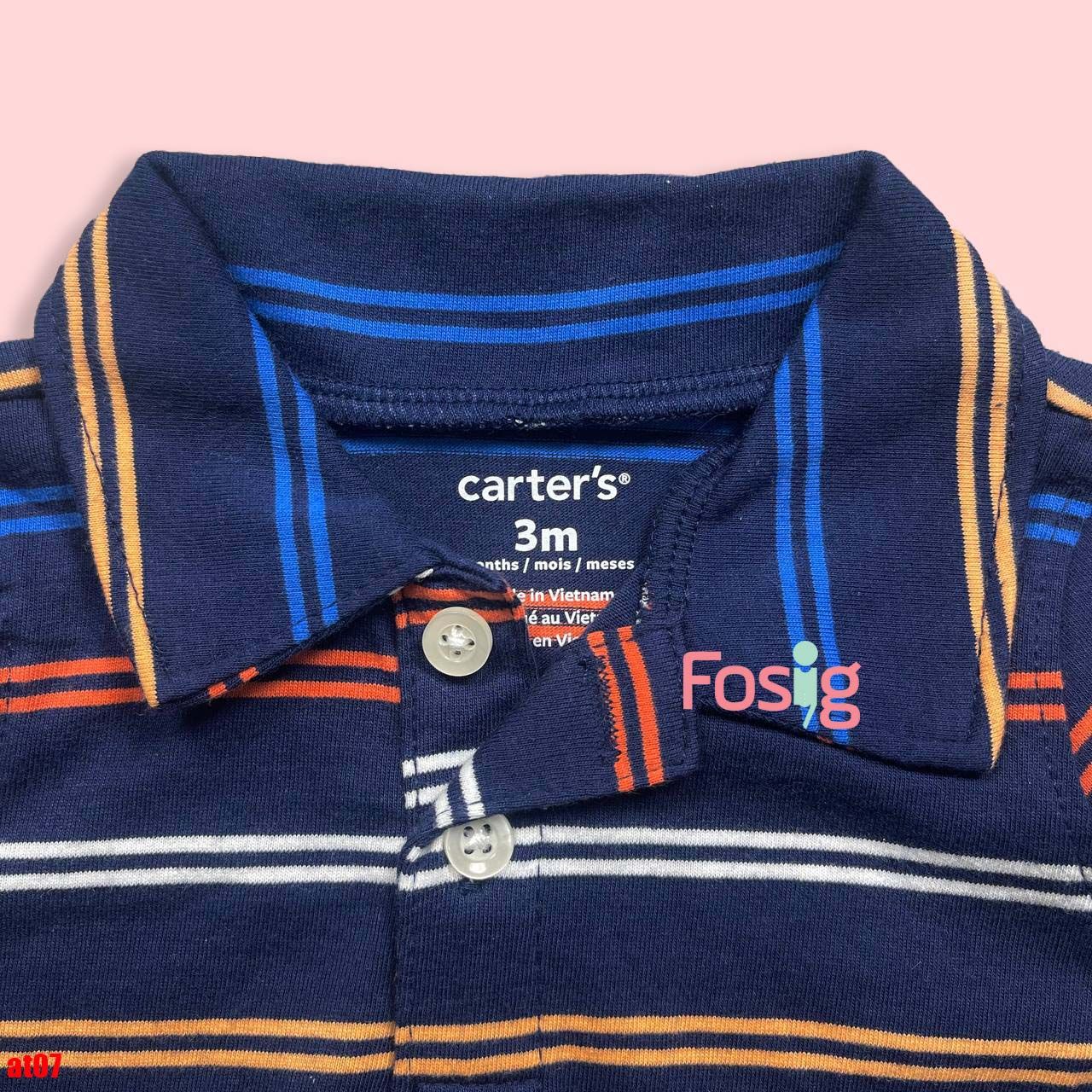  [0-3m] Áo Thun có cổ Tay Ngắn Bé Trai Cter140 - Navy sọc màu 