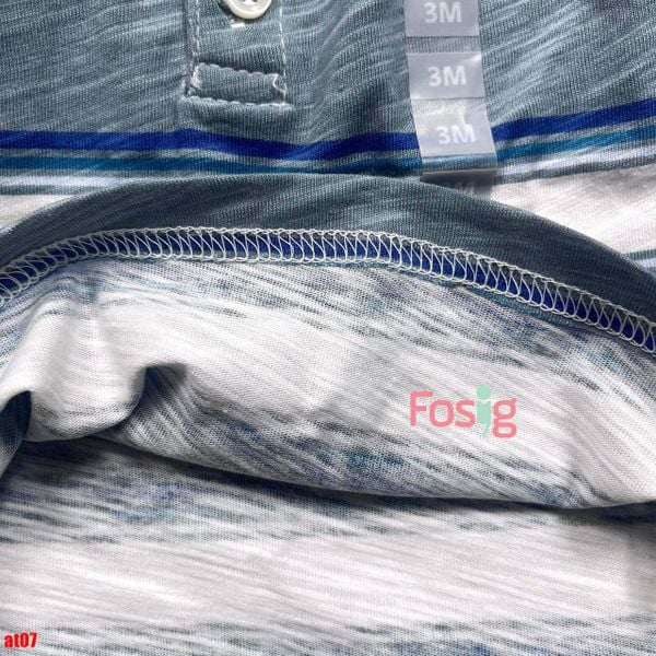  [0-3m] Áo Thun Tay Ngắn Bé Trai Cter140 - Xanh xám sọc trắng 