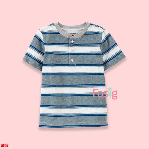  [0-3m] Áo Thun Tay Ngắn Bé Trai Cter140 - Xanh xám sọc trắng 