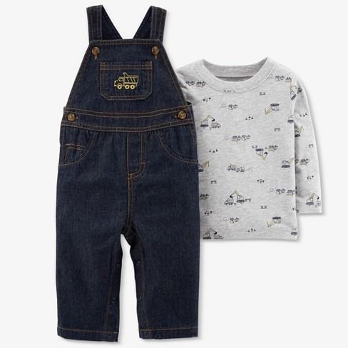  [0-3m] Set Yếm Bé Trai Cter - Xanh Jean Xám Xe Cần Cẩu 