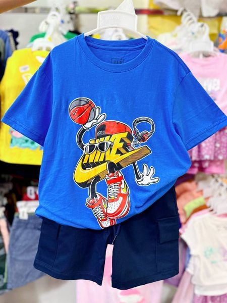  25-48kg S-XXL Đồ bộ tay ngắn bé trai- Xanh thể thao DB86 